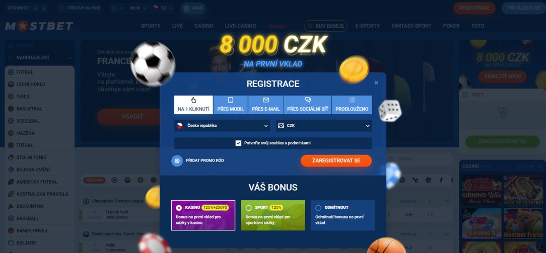 Registrace v Most bet Česká republika 1 kliknutím